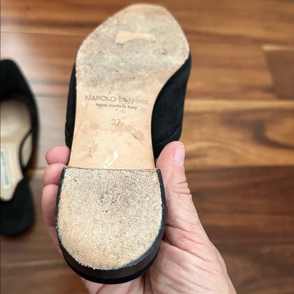 MANOLO BLAHNIK BALLERIMU BLACK SUEDE FLAT MULES SIZE 37 - Picture 11 of 15